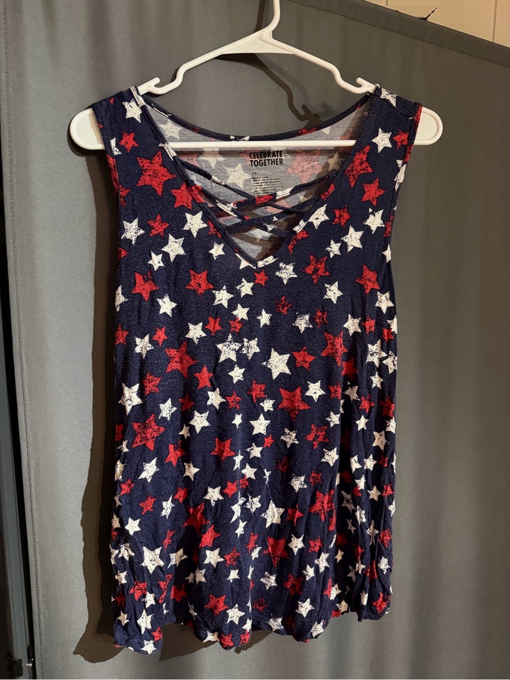 Navy Sleeveless Star Print Tank Top - Red & White Stars